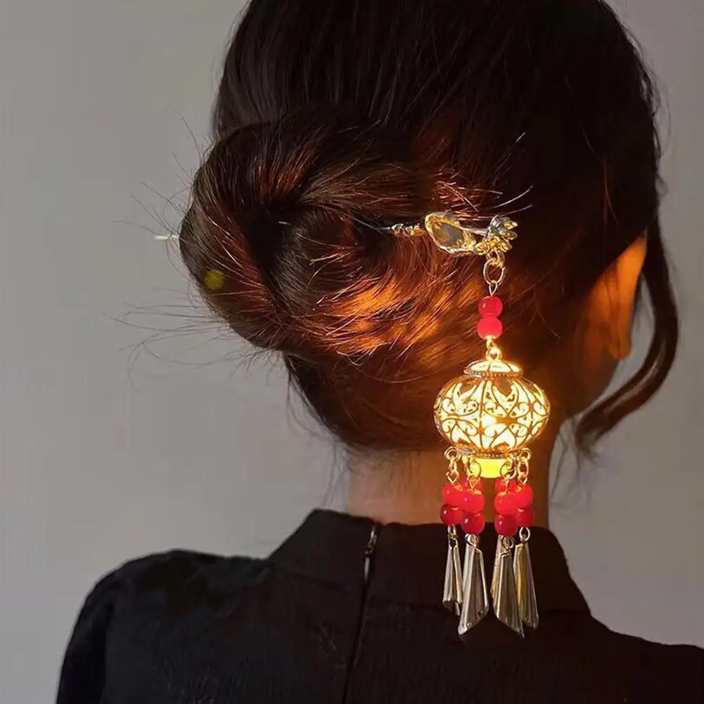 

Luminous Lantern Tassel Hairpin Chinese Style Elegant Retro Hair Hair Women Accessories 2 Pin Color Simple Headdress J0R4