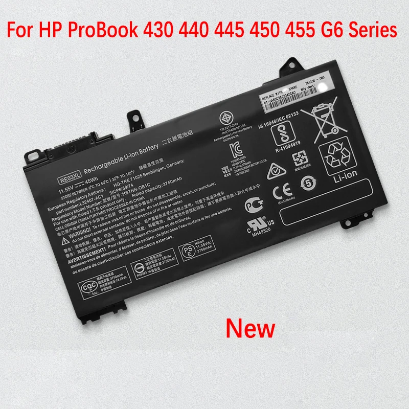 

11.55V 45WH Laptop Battery RE03XL For HP ProBook 430 440 445 450 455 G6 Series HSTNN-DB9N HSTNN-UB7R L32407-2B1 L3240