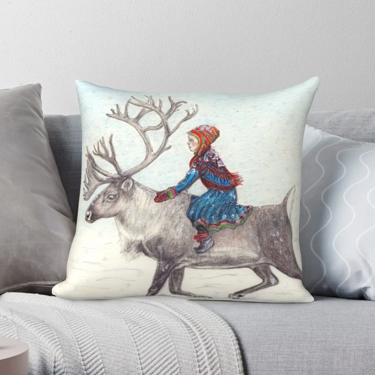 

Lapland Yule Pillowcase Polyester Linen Velvet Pattern Zip Decor Pillow Case Car Cushion Cover