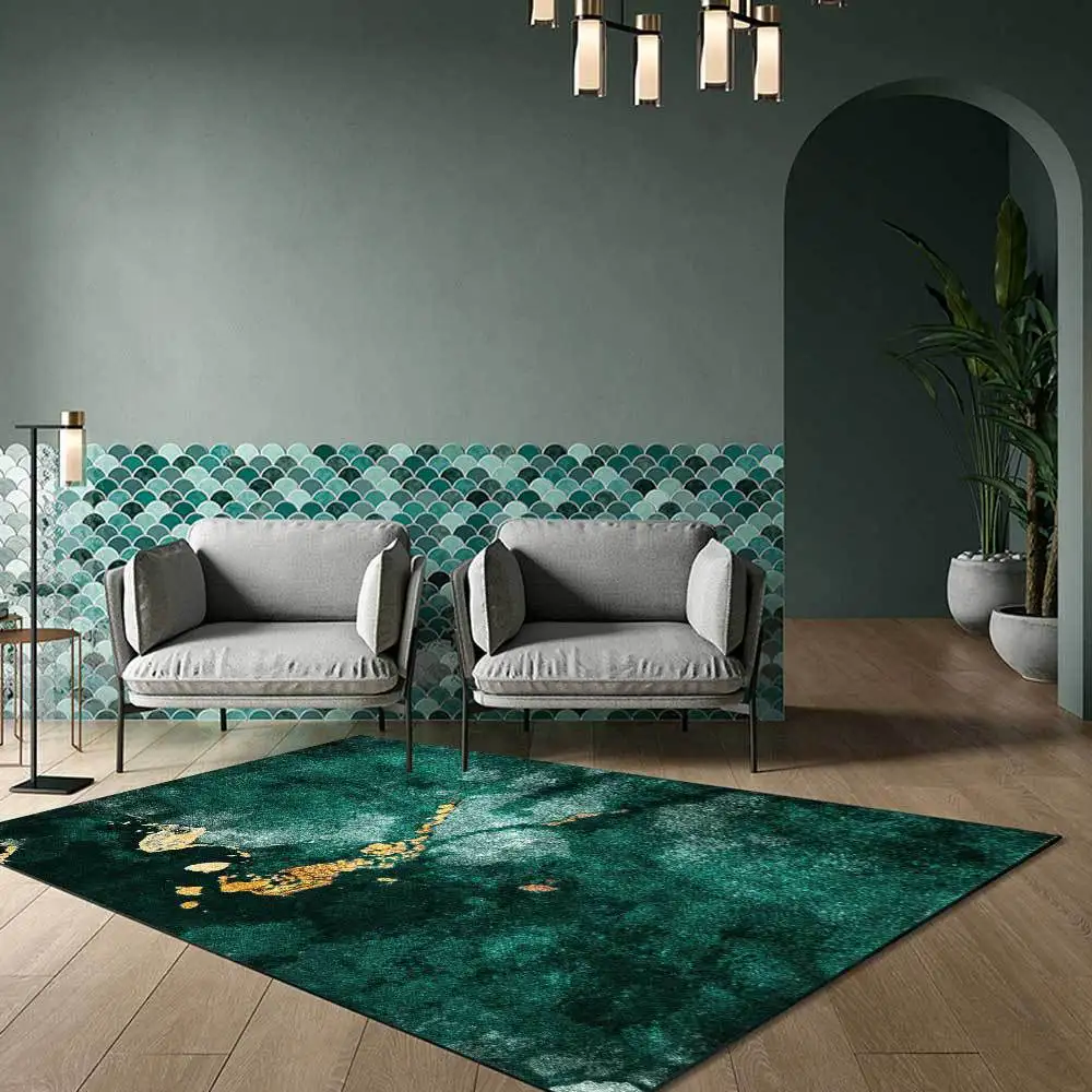 

Modern Light Luxury Dark Green Abstract Marble Pattern Living Room Bedroom Bedside Floor Mat