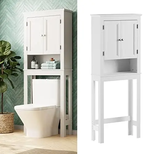 

Набор для хранения в туалете, 2-дверный шкаф для ванной комнаты, шкаф с 3 уровнями хранения, белый