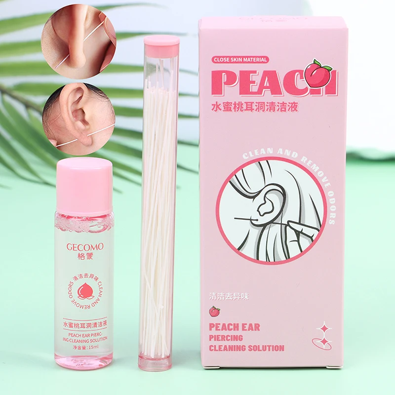 

60Pcs Pierced Ear Cleaning Set Peach Ear Holes Piercing Cleaning Solution