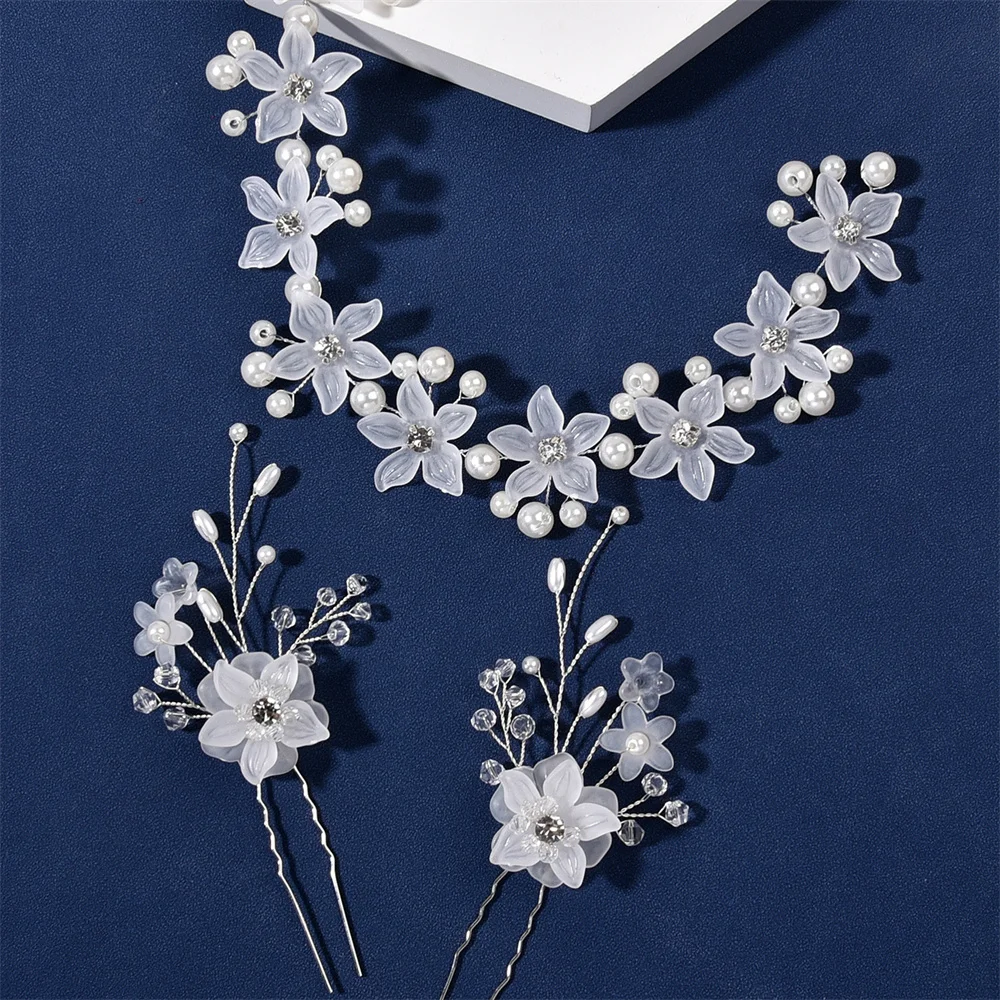 

Acrylic Hairbands Hairpins Clips Wedding Bride Hair Jewelry For Women Fairy Rhinestone Flower Headbands Fairy Noiva Headpiece