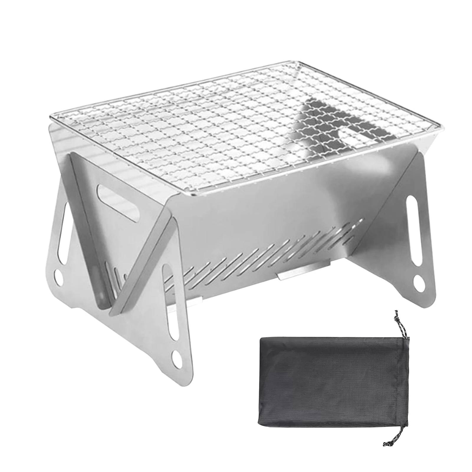 

6pcs Portable Stainless Steel Easy Install Durable BBQ Grill Stove Wear Resistant Cooking With Storage Bag Outdoor Sports