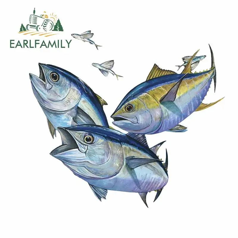 EARLFAMILY 43 см x 30,4 см Автомобильная наклейка ЖЕЛТОГО ТУНЦА плавник летающая рыба 3D автомобильный Стайлинг виниловый Графический Декор Водонепроницаемая наклейка для кузова автомобиля