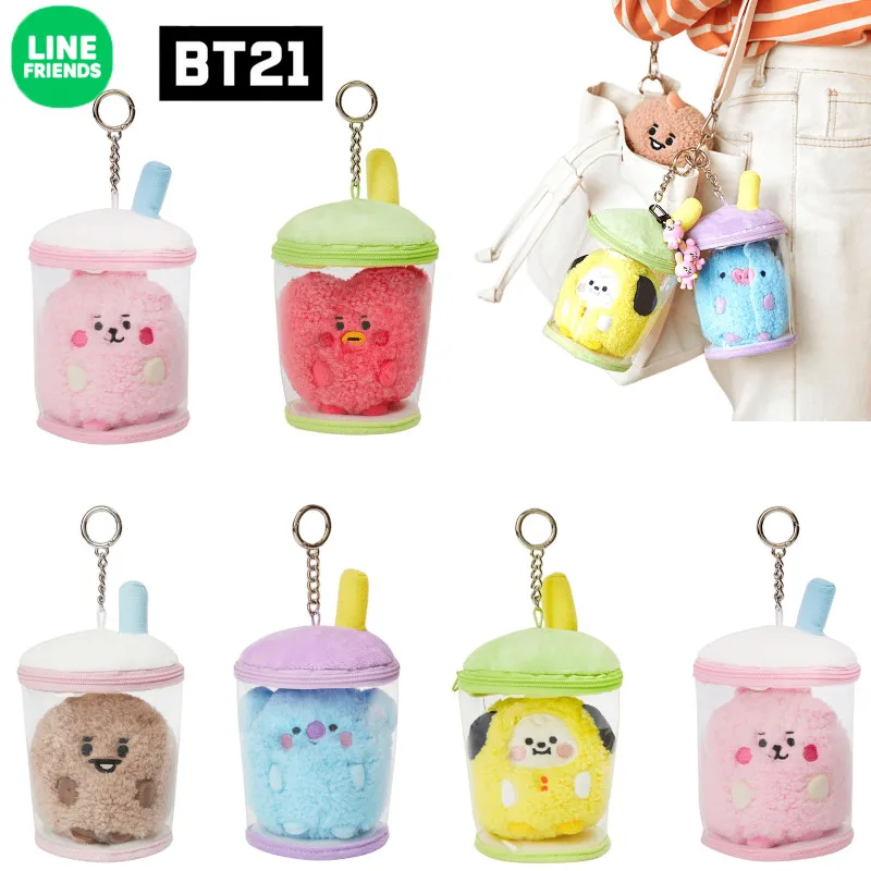 

Bt21 Anime Figure Love Rabbit Cartoon Cute Plush Doll Bubble Tea Bag Hanging Wallet Keychain Ornament Decor Gifts Line Friends