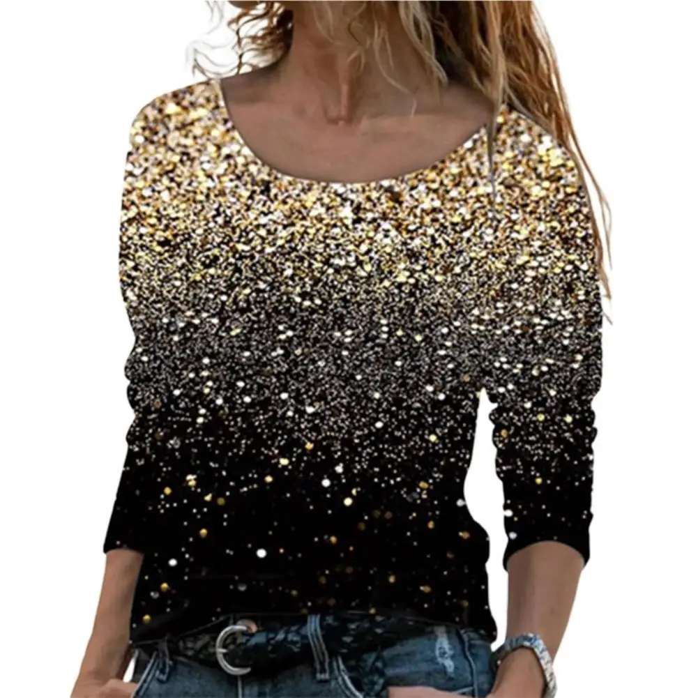 

Повседневная Женская футболка с круглым вырезом, модные женские футболки с градиентным принтом, универсальная футболка с длинным рукавом, ...