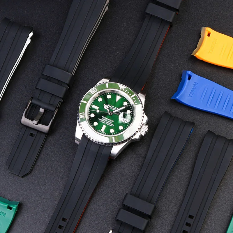 

Ремешок силиконовый 22 мм для часов Rolex, черный зеленый водостойкий браслет Guilangqin для Citizen BN0193, ремешок для часов с изогнутым концом