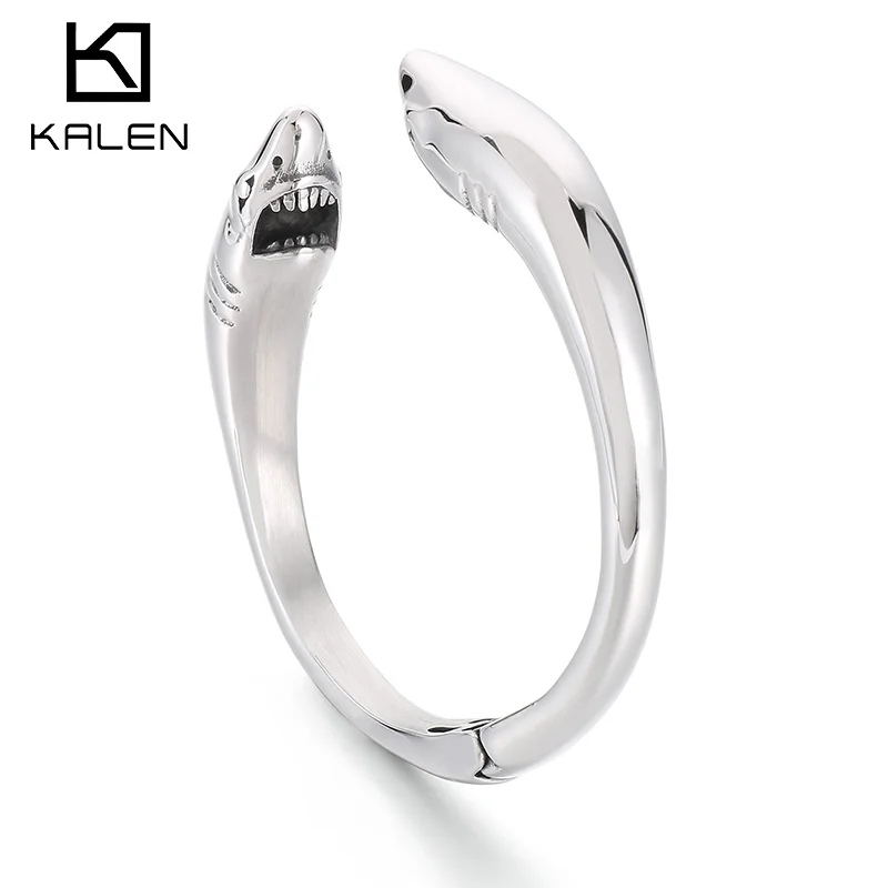 

Fashion Stainless Steel Shark Opening Polished Bangle for Men Punk Silver Color Wrist Accessories Jewelry Gifts Wholesale