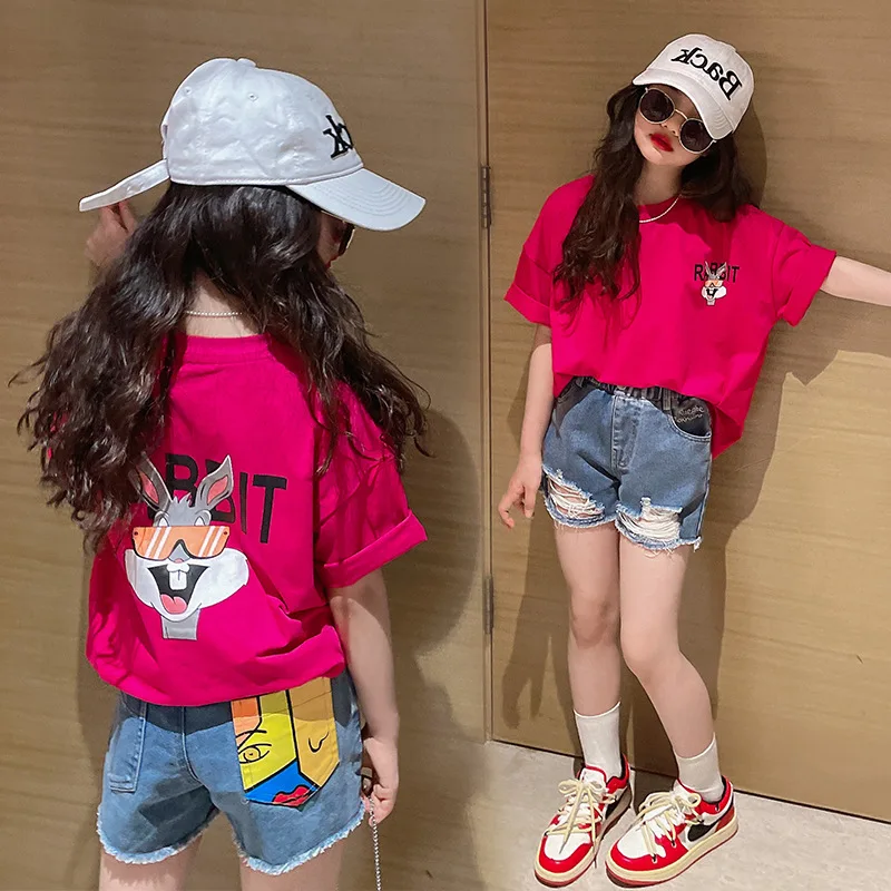 

Summer Children Cartoon Print T-shirt for Girls Causal Short Sleeve Tee Tops Teenager Fashion Kids Clothes for Age 1-15 Years