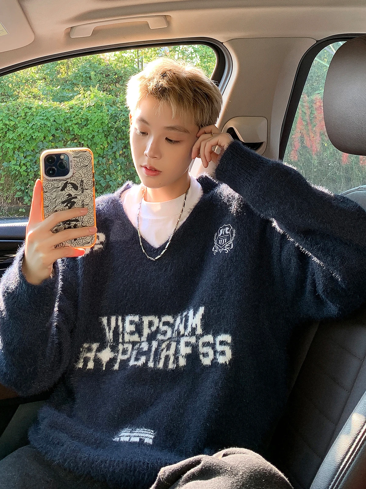 Осенне-зимний свитер с v-образным вырезом и вышивкой букв мужской американский