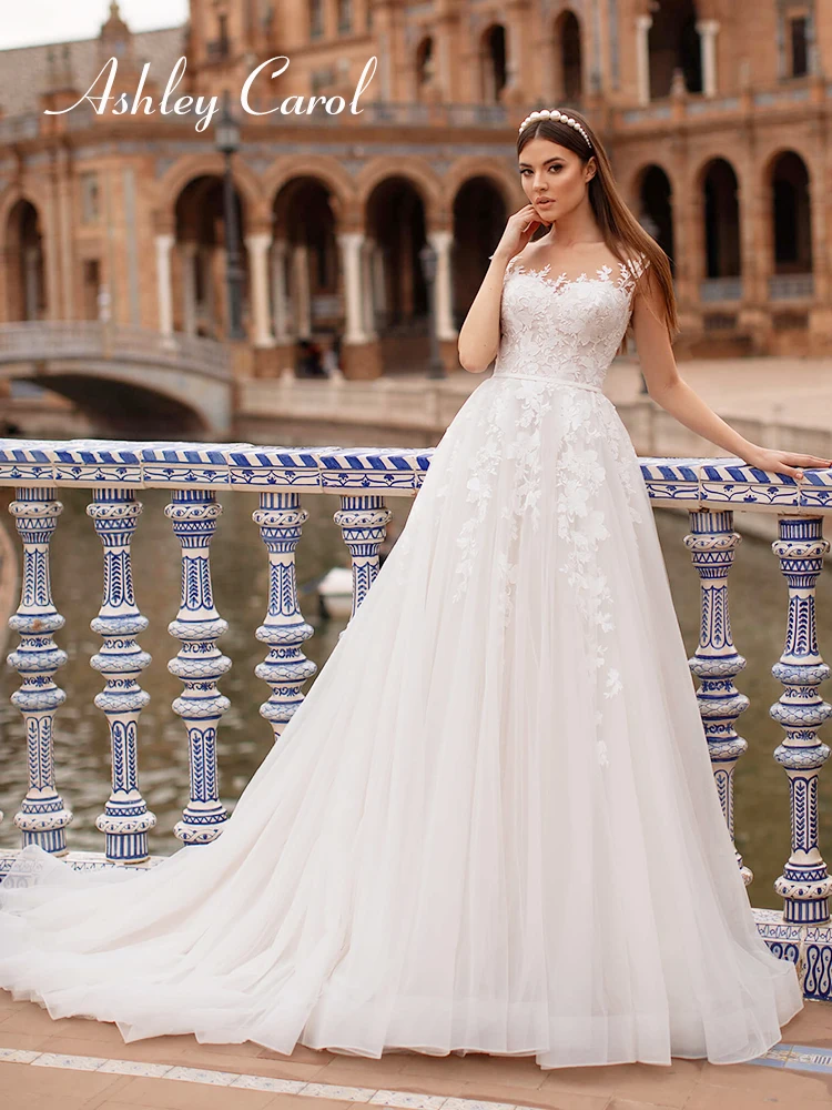 

Ashley Carol BOHO A-LINE Sweetheart Wedding Dress 2024 Illusion Appliques Court Train Lace Princess Wedding Gown Vestido Novia
