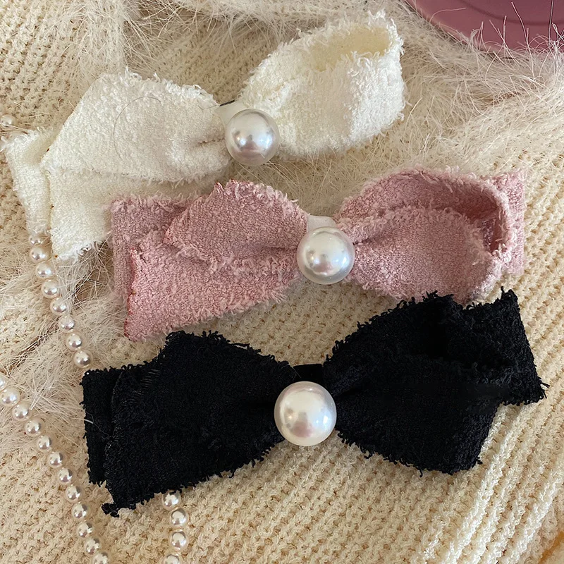 

Женская розовая заколка для волос в форме сердца, твидовая потертая заколка для волос с бантом, текстурированная Фотографическая заколка