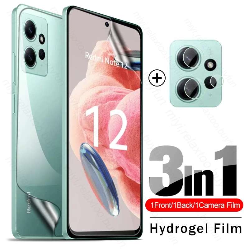 

3To1 Front Back Hydrogel Film For Redmi Note 12 4G Screen Protector Not Glass On Redmy Note12 4G 23028RA60L 6.67" Camera Glass