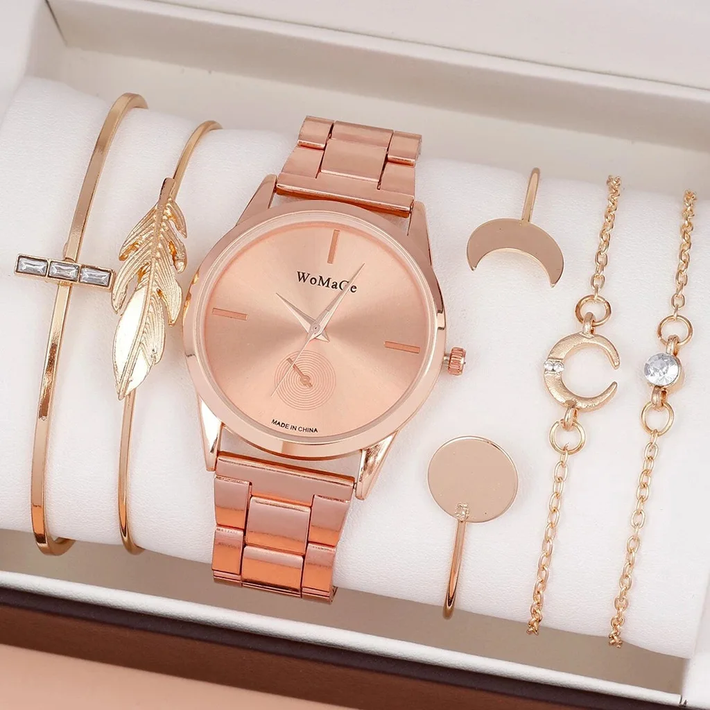

Fashion Ladies Quartz Watch Bracelet Suit Scratch Resistant Glass Mirror Watch Jewelry Set for Home Office Working Business H9
