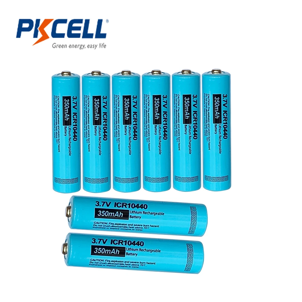 

8pcs PKCELL ICR10440 AAA Size Lithium Battery 3.7V 350mAh 10440 Li-ion Rechargeable Batteries For Flashlights Headlamp