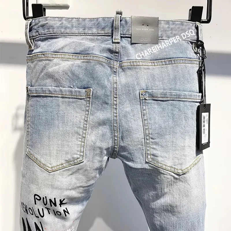 100 Chareharper dsq 1116 Мужские джинсы квадратические тонкие хлопковые эластичные светлые