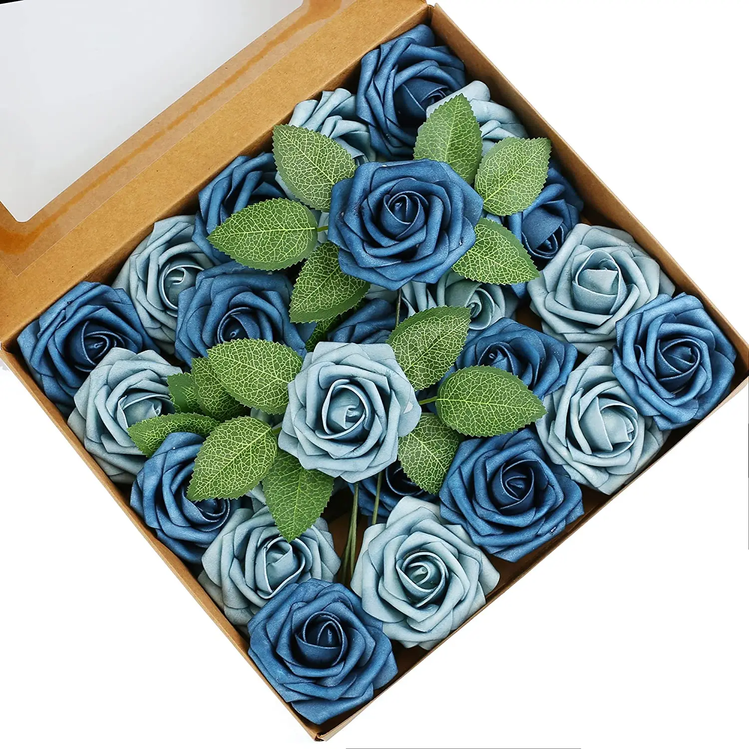 

Artificial Flowers Royal Dusty Blue Shades Roses W/Stem for Home Wedding Kitchen and Office Ideal Bridal Shower Party 25pcs