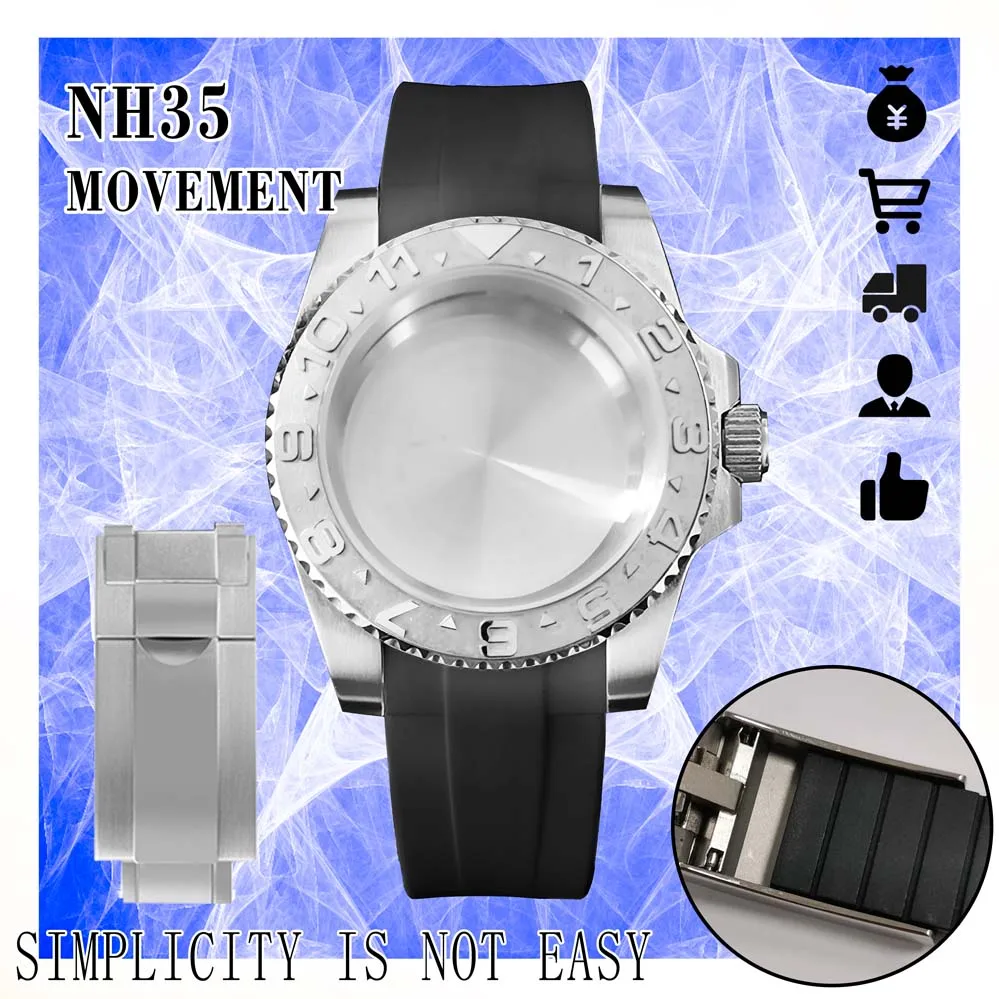 40mm SUB 316L Stainless Steel Case Sapphire Glass Silicone Strap Folding Clasp For NH35/36 Movement