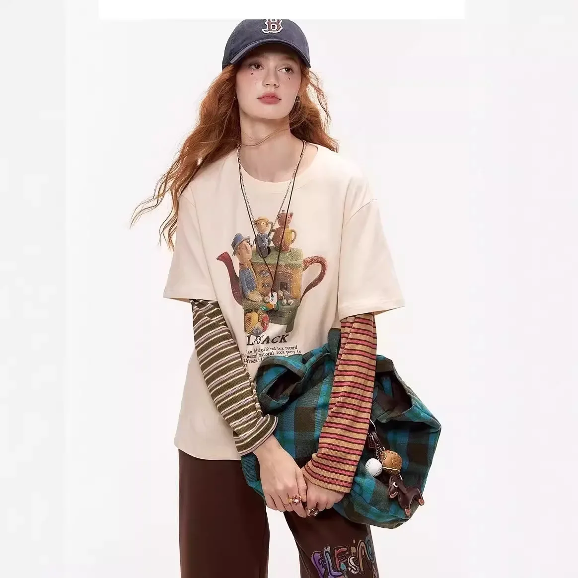 Женская футболка Fairy's Color Blocking в полоску из двух частей с иллюзией новинка 2024