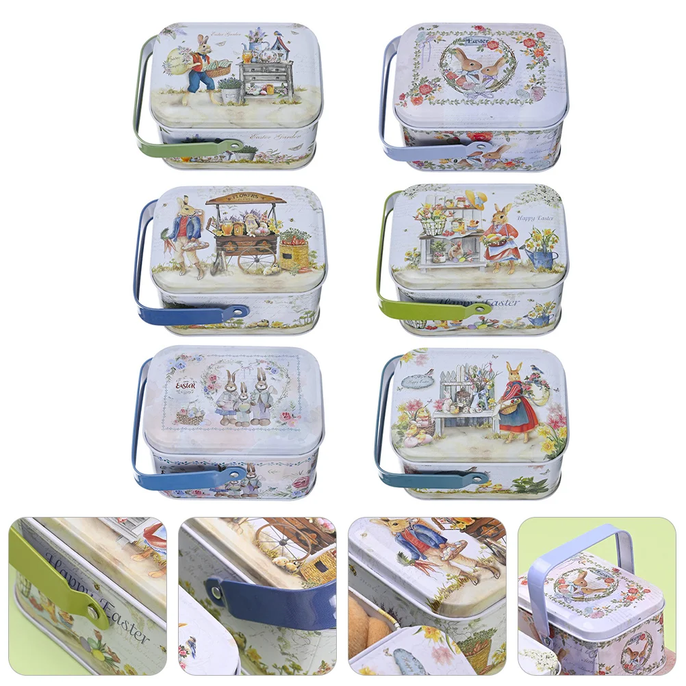 

Easter Box Candy Tin Gift Tinplate Cookie Storage Treat Favor Packing Biscuit Boxes Biscuits Metal Container Eastholder Party