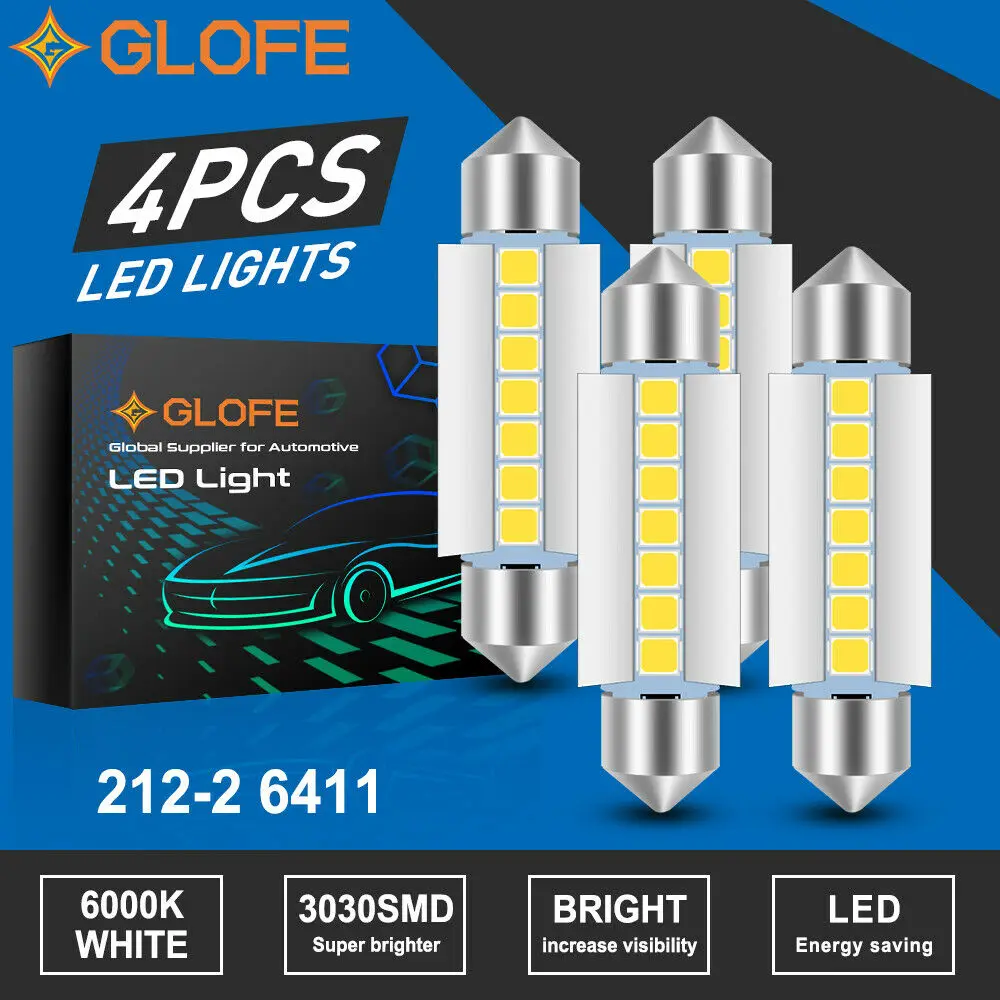 

4X Glofe Светодиодная потолочная купольная светильник ПА для Chevy 41 мм 7Smd 578 212-2 Canbus белая