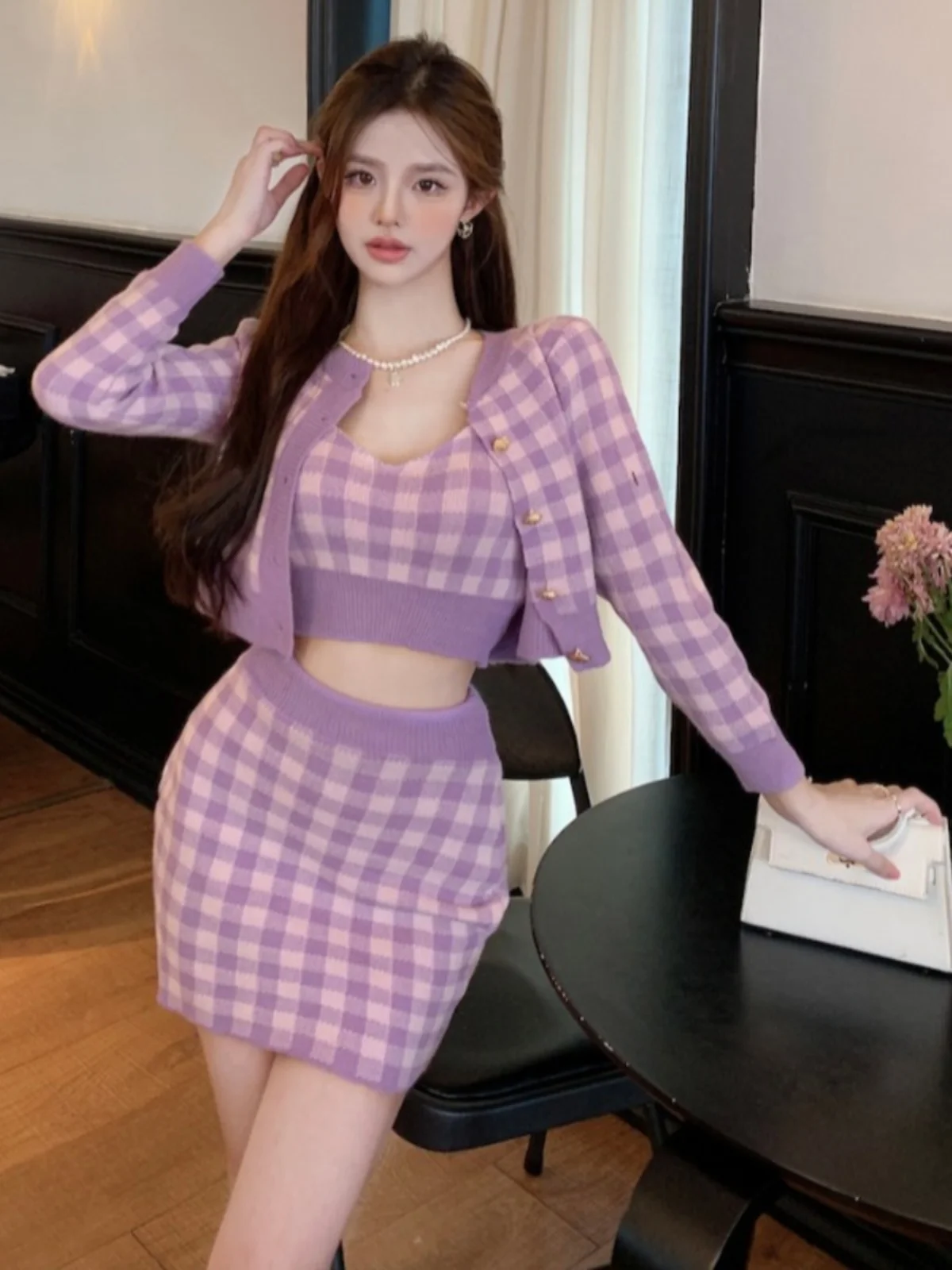 Трикотажное клетчатое платье Pure Desire Sle женский дизайн чувственный маленький