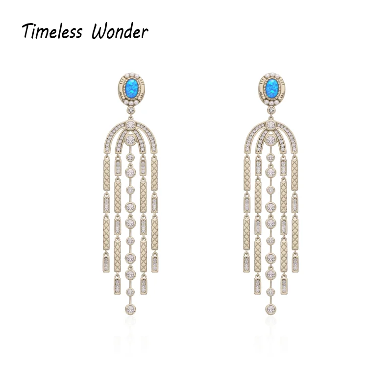 

Timeless Wonder Vintage Zirconia Geo Tassel Stud Earrings for Women Designer Jewelry Goth Greece Rare Gift Brincos Top Boho 7361