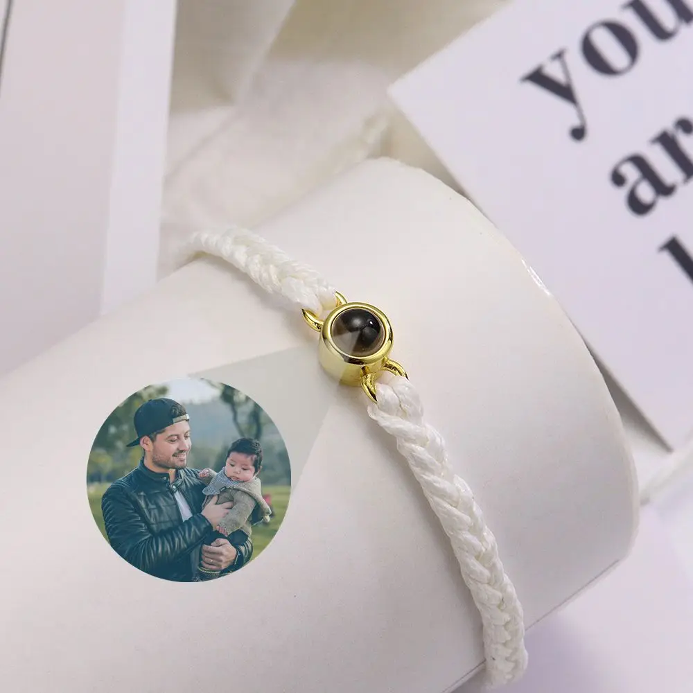 925 Silver Personalized Projection Braided Bracelet Custom Photo Bracelet for Woman Man Couple Family Jewelry Memorial Gift