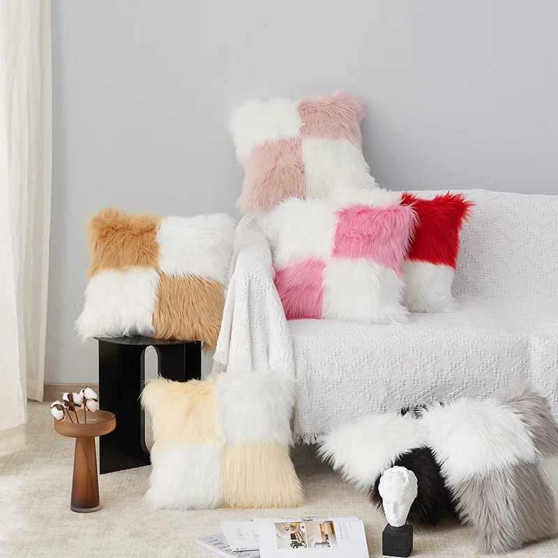 

Simple Household Plush Cushion Hugging Pillowcase Square Pillow Case Sofa Bedside Cushion Pillow Home Decor