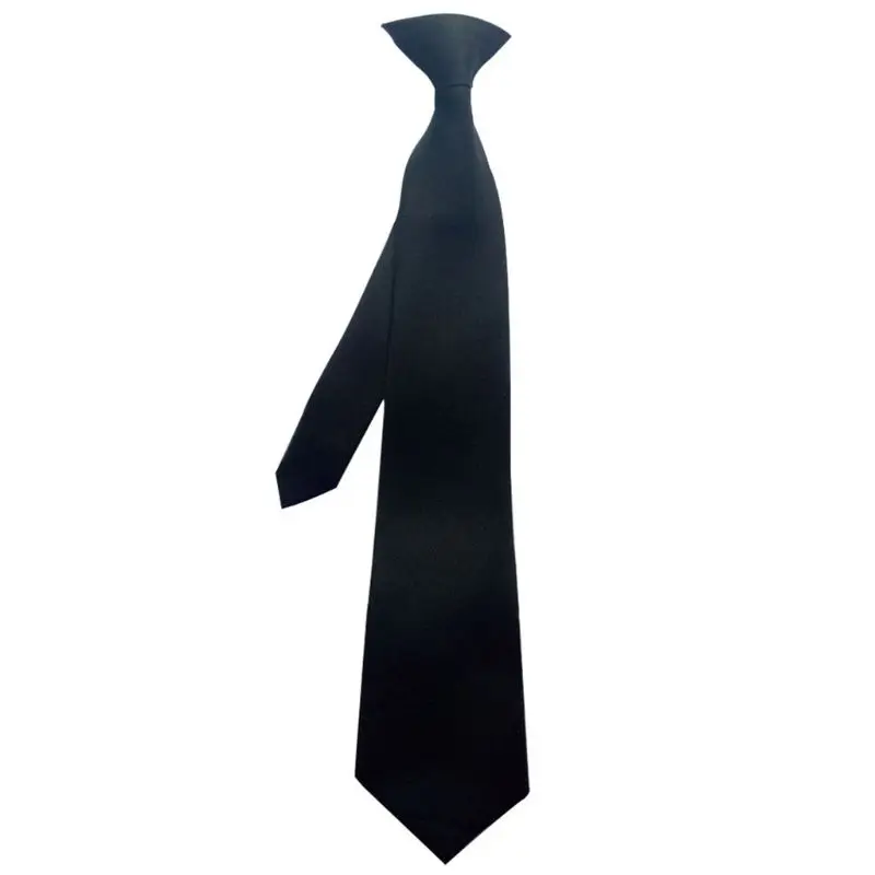 

28TF 50x8cm Mens Uniform Solid Black Color Imitation Silk Clip-On Pre-Tied Neck Ties for Police Security Wedding Funeral