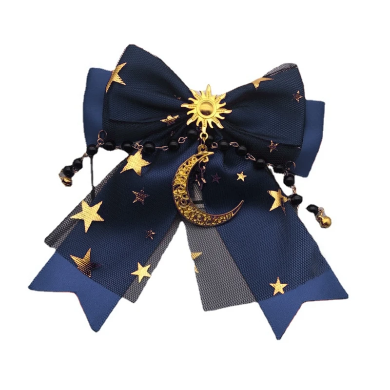 

449B Lolita Girl Bowknot Bead Chain Hair Clip Double Ponytail Sweet Headwear Cosplay Props Kawaii Party Barrettes for Present