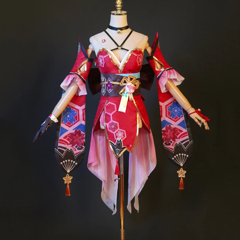 Блестящее кимоно для косплея Honkai со звездами и рейками японское с лисьей маской