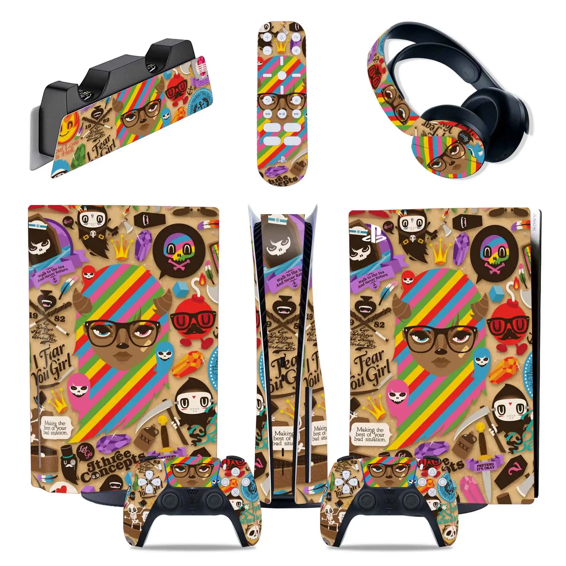 

PS5 Skin Sticker for Console and 2 Controllers Full Wrap Vinyl Decal Protective Cover Faceplate #0759