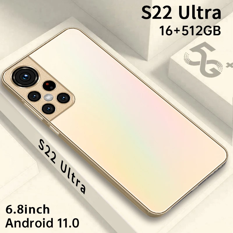 

Смартфон S22 Ultra 16G + 512G Type-C, 6,8 дюйма, 6800 мАч, Android 11, смартфон 10 ядер, телефон с разблокировкой 4G, LTE