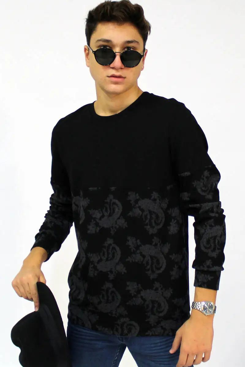 

Mens Jacquard Black Crew Neck Sweatshirt