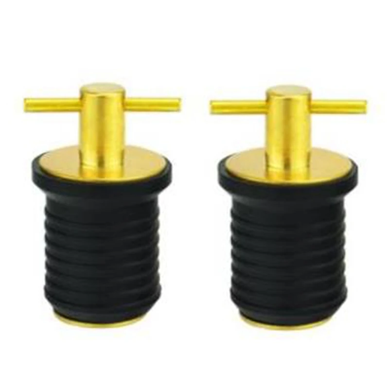 

2X1 Inch Rubber Brass T-Handle Twist-In Hull Livewell Boat Drain Plug Boat Bilge Transom Seawall Marine Boat Accessories