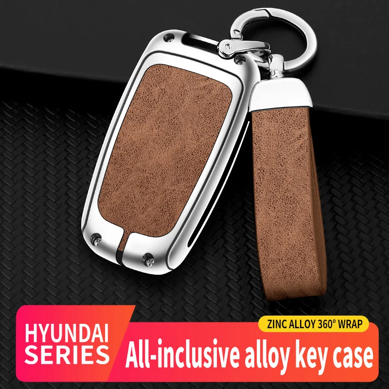 

Zinc Alloy+Leather Car Key Case Cover For Hyundai IX35 Sonata 8 For Kia Forte Rio 3 K2 K3 K5 Sportage Remote Shell Holder
