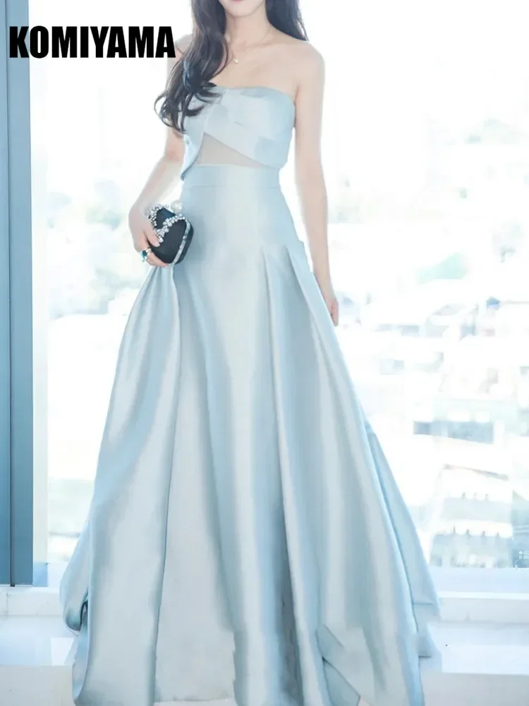 Плиссированное простое элегантное вечернее платье с тонкой талией по