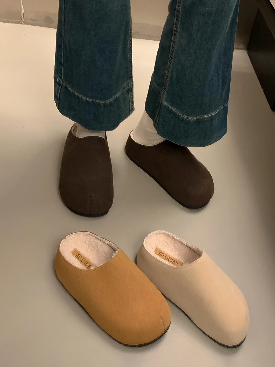 Женская обувь 2024 плюшевые тапочки на танкетке с увеличенным внутренним размером