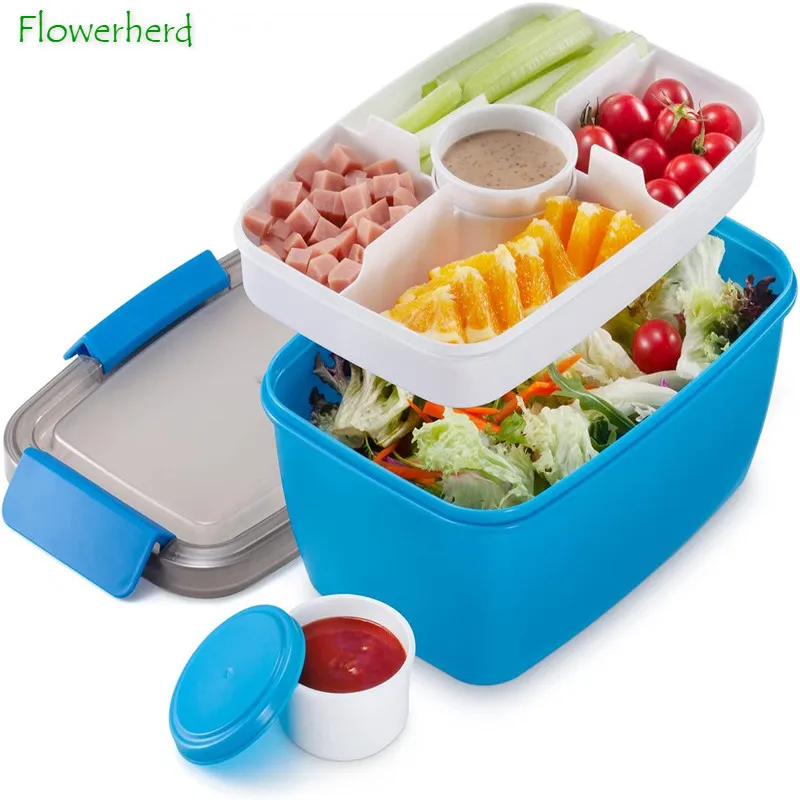 

68oz Large Salad Bento Lunch Box for Kids Adults Salad Bowl with 5 Compartments Salad Dressing Containers Leak-Proof & BPA-Free