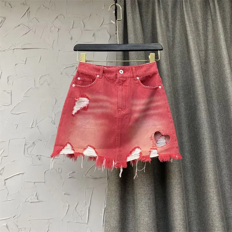 Gradual color high waist denim skirt women 2022 new summer  A-line shorts skirt design hip wrap skirt  vintage  women clothing