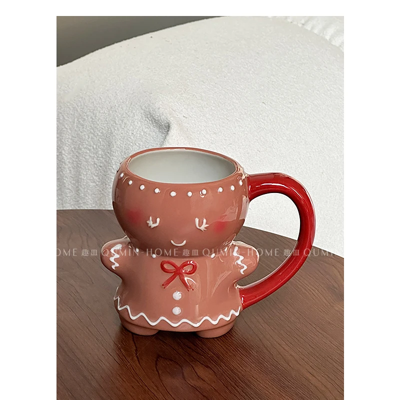 Мультяшный милый рождественский пряничный человечек, керамическая кофейная чашка, кружка для пары, керамическая чашка для воды, чайная чашка, кружка для сока, напитка, маленький подарок
