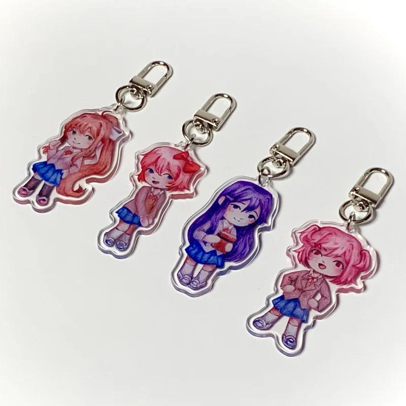 Фото Брелок из акрила 5 см с персонажами Monika, Sayori, Yuri, Natsuki, с акварельным рисунком и металлическим карабином, Doki Doki Literature Club, коллекционный подарок для сумки №2