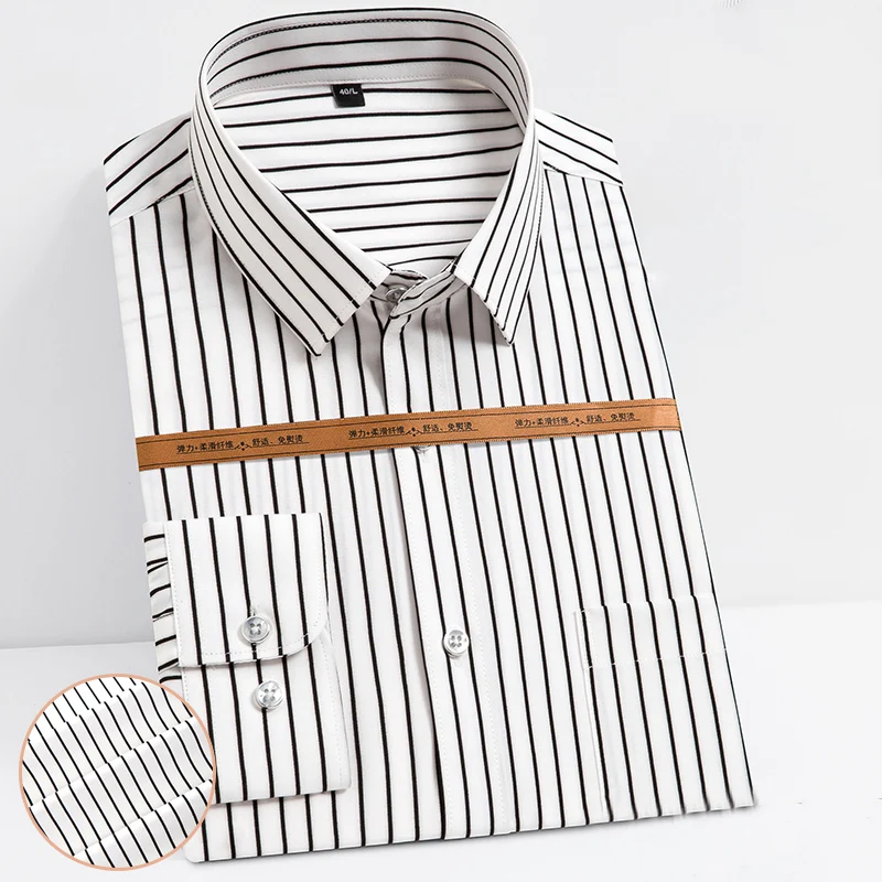 

Stretch Striped Men Shirts Long Sleeve Soft Business Office Man Elastic Formal Shirt Leisure Casual Quality with Pocket New 2022