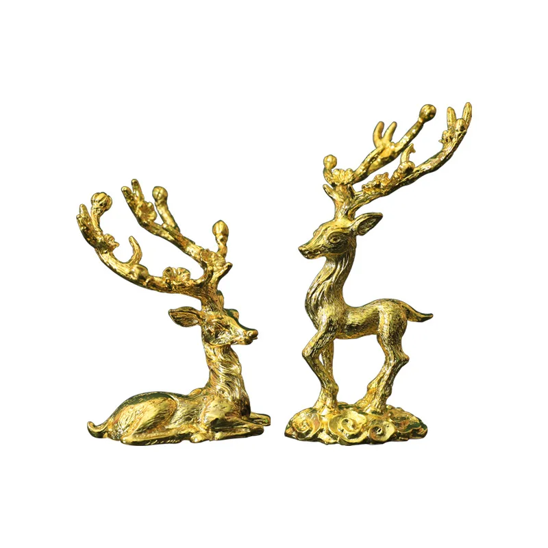 Modern Electroplating Metal Animal Golden Deer Luxury Mini Sika Couple Elk Crafts Gift Coffee Table Wine Cabinet Decoration