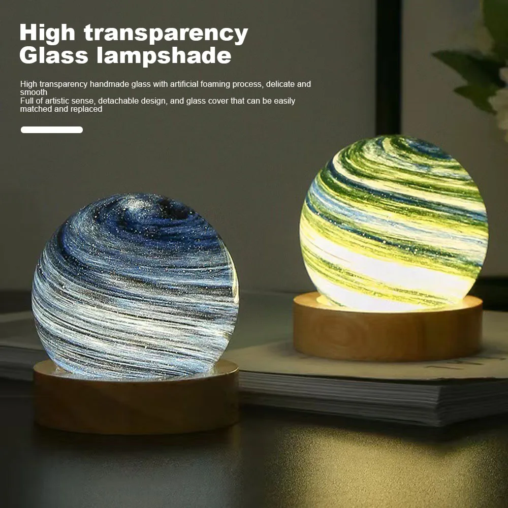 

Wooden Base Planets Night Light USB Rechargeable LED Moon Lamp Multifunctional Stylish Decorative Lamp For Living Room Home