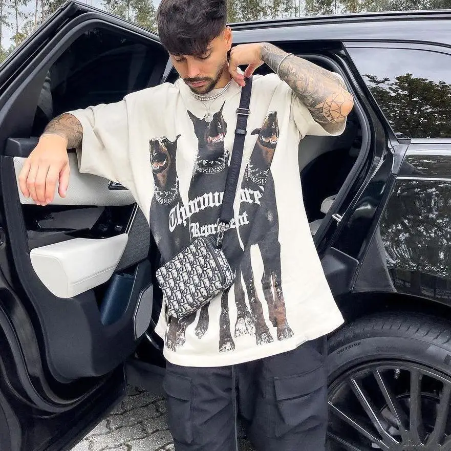 

Футболка Doberman оверсайз для мужчин и женщин, модная уличная одежда в стиле хип-хоп, парная свободная футболка в стиле Харадзюку, топ с коротки...