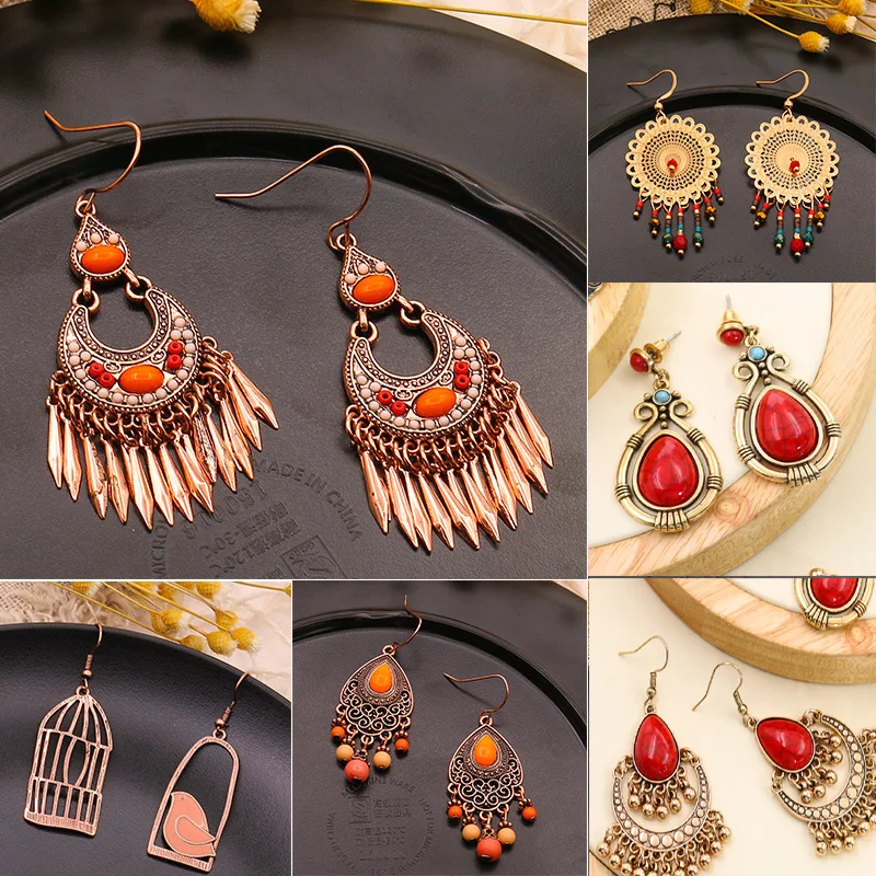 

Большие длинные висячие серьги Exknl для женщин, Винтажные серьги-подвески в богемном стиле с колокольчиками, кисточками и цветами, модные юве...