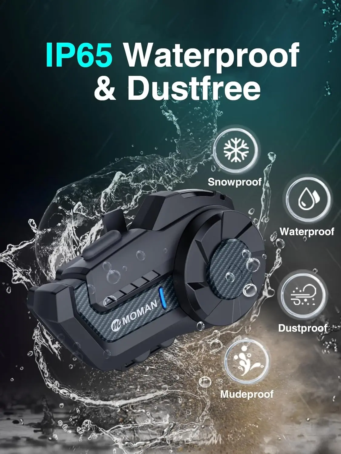 Фото Система связи Moman Motorcycle Intercom H2Pro для мотоциклетного шлема до 1000M с шумоподавлением DSP и CVC FM Music Share №5
